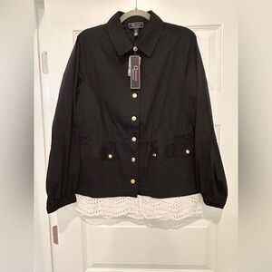 Christian Siriano BNWT Black Utility Jacket with White Eyelet Hem